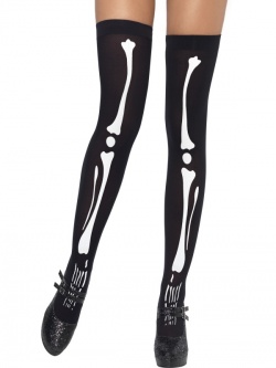 Skeleton Print Thigh High Stockings