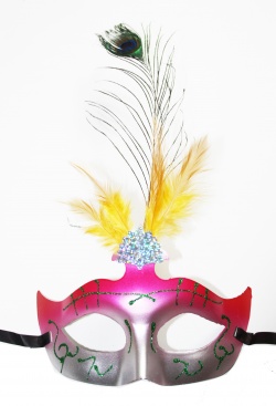 Venetian Eyemask-Pink With Feather