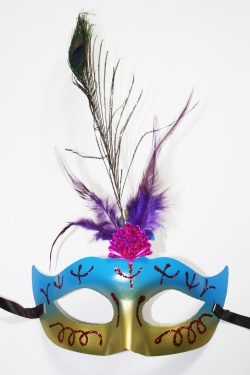 Venetian Eyemask-Blue With Feather