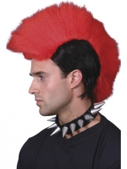 Mohawk Wig - Black and Neon Red
