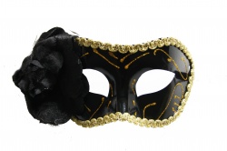 Venetian Mask-Black With Black Flower