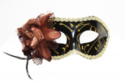 Venetian Mask-Black With Brown Flower