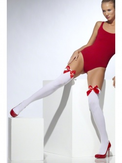 Thigh High Stockings White and Red